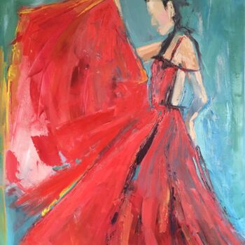 Pintura intitulada "Red dress" por Anna Michalik (MichalikAFP), Obras de arte originais, Óleo