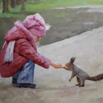 Peinture intitulée "La Petite fille et…" par Anna Mironova, Œuvre d'art originale