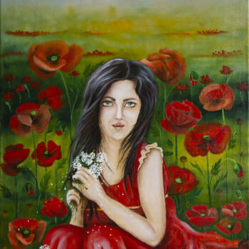 Painting titled "AMAPOLA..papaveri" by Anna Nuzzo, Original Artwork, Oil