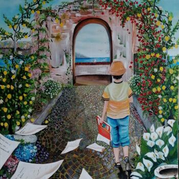 Pittura intitolato "Arturo nel giardino…" da Anna Nuzzo, Opera d'arte originale, Olio