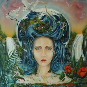 Painting titled "Io sono GAIA. Tu ..…" by Anna Nuzzo, Original Artwork, Oil Mounted on Wood Stretcher frame