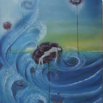 Painting titled "i fiori del mare" by Anna Nuzzo, Original Artwork, Oil Mounted on Wood Stretcher frame