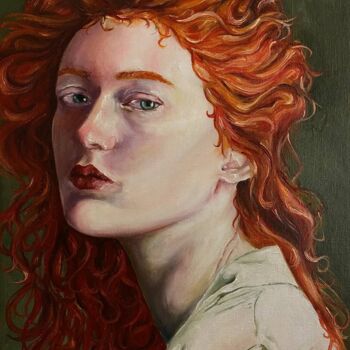 Картина под названием "Портрет рыжей девуш…" - Анна Олина, Подлинное произведение искусства, Масло