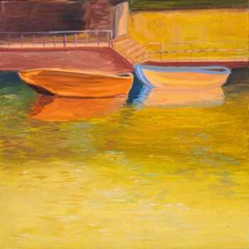 Картина под названием "Etude "Boats"" - Anna Ovsiankina, Подлинное произведение искусства, Масло
