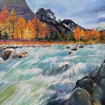 Painting titled "Mountain river" by Anna Pavlovich-Naneva, Original Artwork, Oil