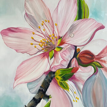绘画 标题为“Peach flower” 由Anna Pavlovich-Naneva, 原创艺术品, 油 安装在木质担架架上