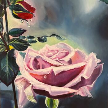 Painting titled "Wild rose" by Anna Pavlovich-Naneva, Original Artwork, Oil Mounted on Wood Stretcher frame