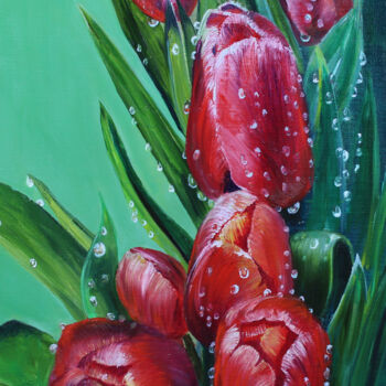 Malarstwo zatytułowany „Seven tulips” autorstwa Anna Pavlovich-Naneva, Oryginalna praca, Olej Zamontowany na Drewniana rama…