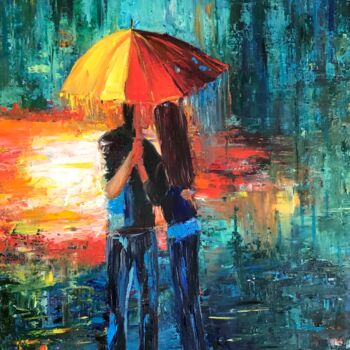 Painting titled "Rain" by Anna Pavlovich-Naneva, Original Artwork, Oil Mounted on Wood Stretcher frame