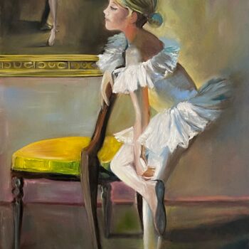 Painting titled "The little ballerina" by Anna Pavlovich-Naneva, Original Artwork, Oil Mounted on Wood Stretcher frame