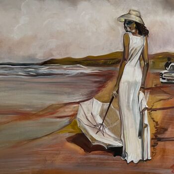 Painting titled "Lady in white" by Anna Pavlovich-Naneva, Original Artwork, Oil Mounted on Wood Stretcher frame
