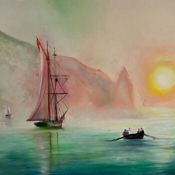 「On a sea」というタイトルの絵画 Anna Pavlovich-Nanevaによって, オリジナルのアートワーク, オイル ウッドストレッチャーフレームにマウント