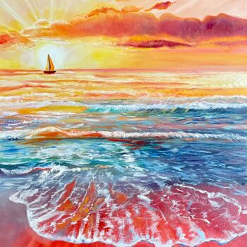Painting titled "The magic of sunset" by Anna Pavlovich-Naneva, Original Artwork, Oil Mounted on Wood Stretcher frame