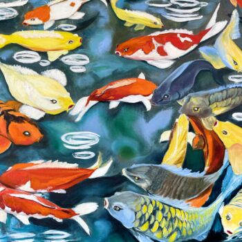 Ζωγραφική με τίτλο "Balinese fish" από Anna Pavlovich-Naneva, Αυθεντικά έργα τέχνης, Λάδι Τοποθετήθηκε στο Ξύλινο φορείο σκε…