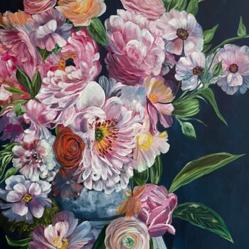 Painting titled "Flower’s fantasy" by Anna Pavlovich-Naneva, Original Artwork, Oil Mounted on Wood Stretcher frame