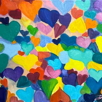 Картина под названием "Heart shapes." - Anna Pavlovich-Naneva, Подлинное произведение искусства, Масло Установлен на Деревян…