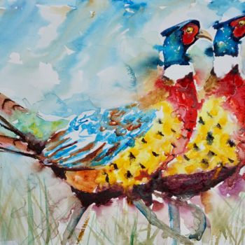 Pittura intitolato "Strutting Pheasants" da Anna Pawlyszyn, Opera d'arte originale, Acquarello