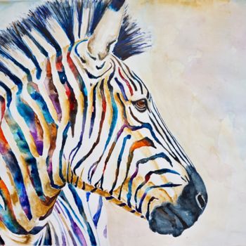 Painting titled "Zebra ‘Noble’" by Anna Pawlyszyn, Original Artwork, Watercolor