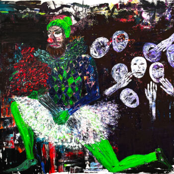 Картина под названием "The Clown" - Anna Peshich, Подлинное произведение искусства, Масло