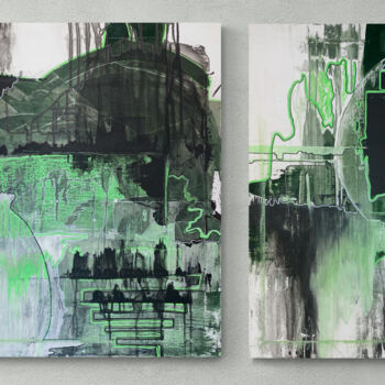 Peinture intitulée "green abstract plan…" par Anna Prykhodko, Œuvre d'art originale, Acrylique