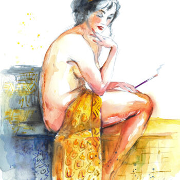 Painting titled "CITY GIRL #9" by Anna Bloomfield-Ravliuc, Original Artwork, Watercolor