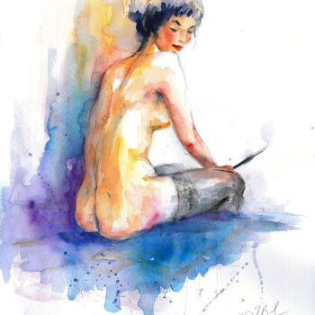 Painting titled "CITY GIRL #10" by Anna Bloomfield-Ravliuc, Original Artwork, Watercolor