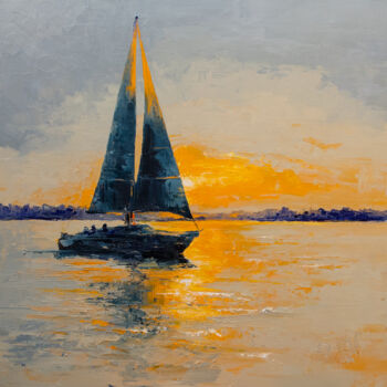 Картина под названием "Dawn by the sea" - Anna Bloomfield-Ravliuc, Подлинное произведение искусства, Масло Установлен на Дер…