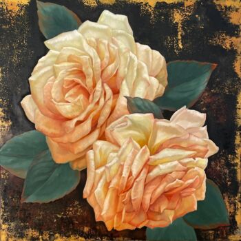 Painting titled "Flemish Rose Duet" by Anna Reznikova, Original Artwork, Acrylic