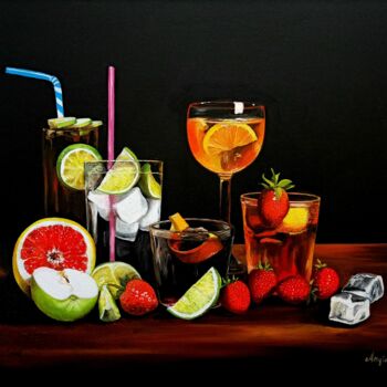 Painting titled "Soft drinks and fru…" by Anna Rita Angiolelli, Original Artwork, Acrylic Mounted on Wood Stretcher frame