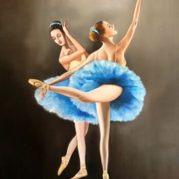 Painting titled "Dancers" by Anna Rita Angiolelli, Original Artwork, Oil Mounted on Wood Stretcher frame