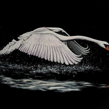 Painting titled "The swan" by Anna Rita Angiolelli, Original Artwork, Oil Mounted on Wood Stretcher frame
