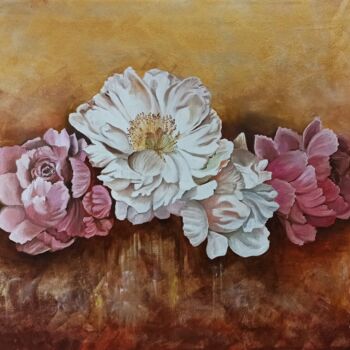 Painting titled "Flowers" by Anna Rita Angiolelli, Original Artwork, Oil Mounted on Wood Stretcher frame