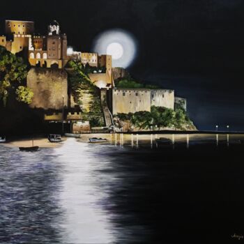 Pittura intitolato "Magical night-Ischi…" da Anna Rita Angiolelli, Opera d'arte originale, Olio Montato su Telaio per barell…