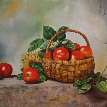 Painting titled "Red apples" by Anna Rita Angiolelli, Original Artwork, Oil Mounted on Wood Stretcher frame
