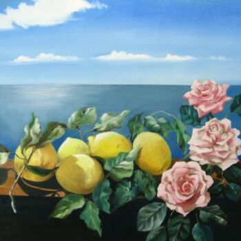 Painting titled "Sorrento" by Anna Rita Angiolelli, Original Artwork, Oil Mounted on Wood Stretcher frame