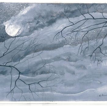 Картина под названием "Лунная ночь" - Анна Роготнева, Подлинное произведение искусства, Акварель