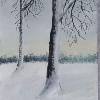 Pintura intitulada "Снежное утро" por Anna Rogotneva, Obras de arte originais, Aquarela