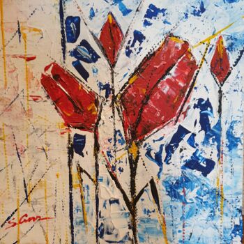 Painting titled "tulip" by Anna Sargsyan, Original Artwork, Acrylic Mounted on Wood Panel