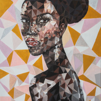 Painting titled "Polygonal african w…" by Boystoys, Original Artwork, Acrylic Mounted on Wood Stretcher frame