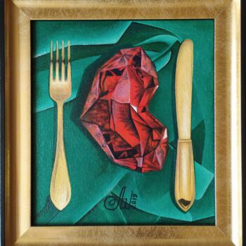 Painting titled "Dorian Gray’s Dinner" by Anna Shabalova, Original Artwork, Oil Mounted on Cardboard