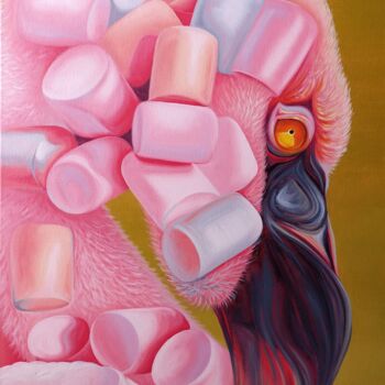 Painting titled "Marshmallow flame" by Anna Shabalova, Original Artwork, Oil Mounted on Wood Stretcher frame