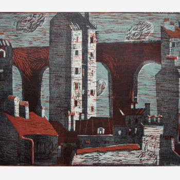 Gravures & estampes intitulée "Sentinelle" par Anna Shibanova, Œuvre d'art originale, Xylographie