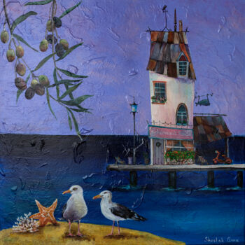 Картина под названием "Fisherman's cabin" - Anna Shostak, Подлинное произведение искусства, Акрил Установлен на Деревянная п…