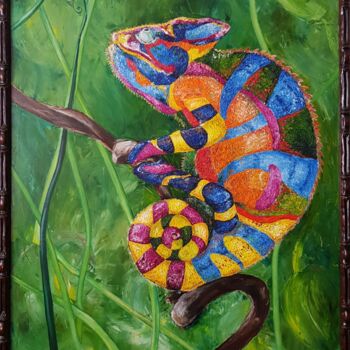 Картина под названием "Chameleon" - Anna Shostak, Подлинное произведение искусства, Масло Установлен на Деревянная панель