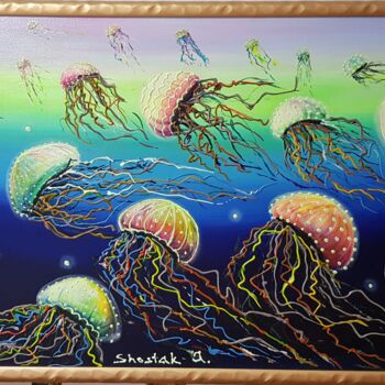 Peinture intitulée "Jellyfish" par Anna Shostak, Œuvre d'art originale, Acrylique Monté sur Panneau de bois