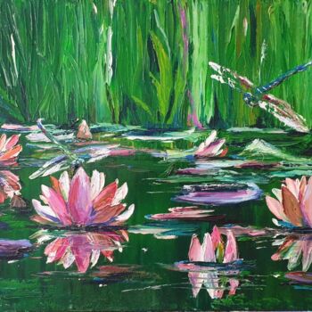 "Water lilies" başlıklı Tablo Anna Shostak tarafından, Orijinal sanat, Lake Ahşap panel üzerine monte edilmiş