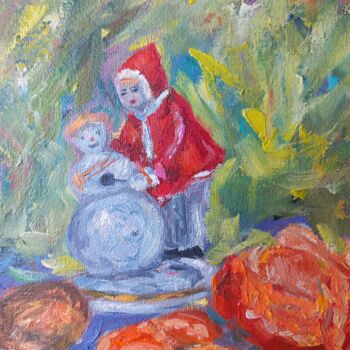 Painting titled "Merry Christmas ,20…" by Anna Shrub, Original Artwork, Oil Mounted on Wood Stretcher frame