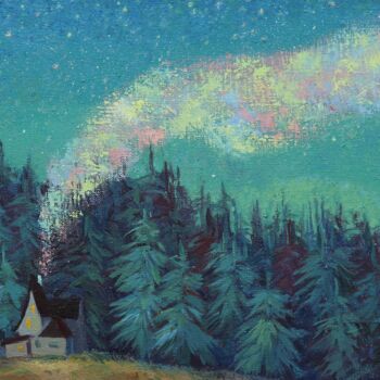 Peinture intitulée "Forest at night" par Anna Shurakova, Œuvre d'art originale, Huile