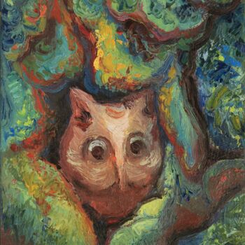 Peinture intitulée "Owl in the hollow" par Anna Shurakova, Œuvre d'art originale, Huile