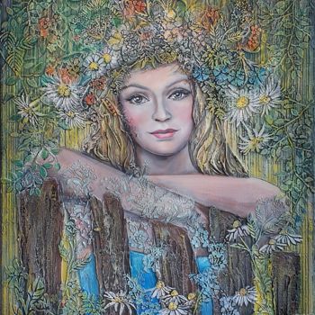 Painting titled "A Woman-Summer" by Anna Shuvaeva, Original Artwork, Acrylic Mounted on Wood Stretcher frame